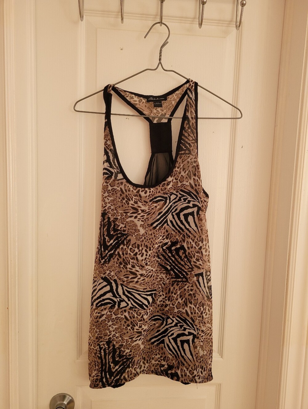 Animal Print Racerback Tank Top - Black & Tan
